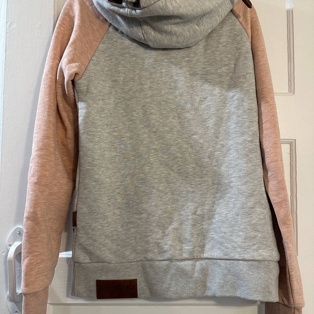 Naketano Colorblock Pink Gray Asymmetrical Cowl Neck Women’s Hoodie - Picture 3 of 8